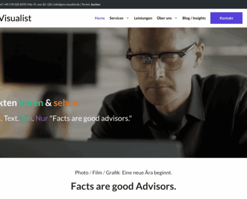 Portfolio-Referenz: Modernes Homepage-Design für Visualist mit einem klaren Hero-Bereich, prägnanter Typografie und einer benutzerfreundlichen Navigationsstruktur.